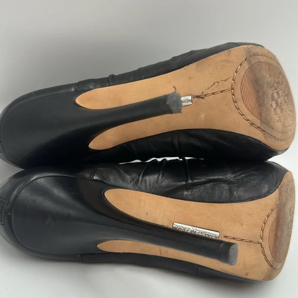Vince Camuto Black Ruched Peep-Toe Platform Heels